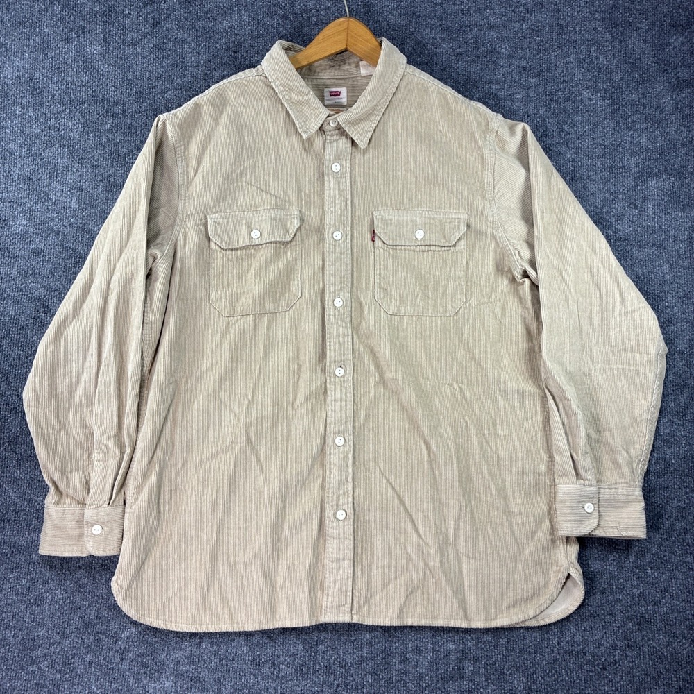 Levis Corduroy Shirt Mens Sz L Relaxed Fit Tan Beige Long Sleeve Button Up